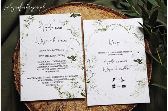 Zaproszenie ślubne z motywem zielonej gałązki
